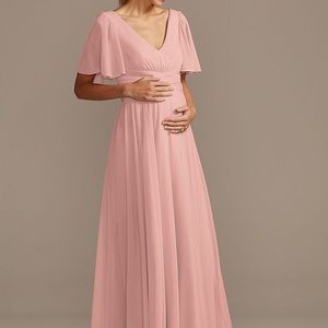 David’s Bridal | Flutter Sleeve Mesh Maternity Bridesmaid Dress | Color: Ballet